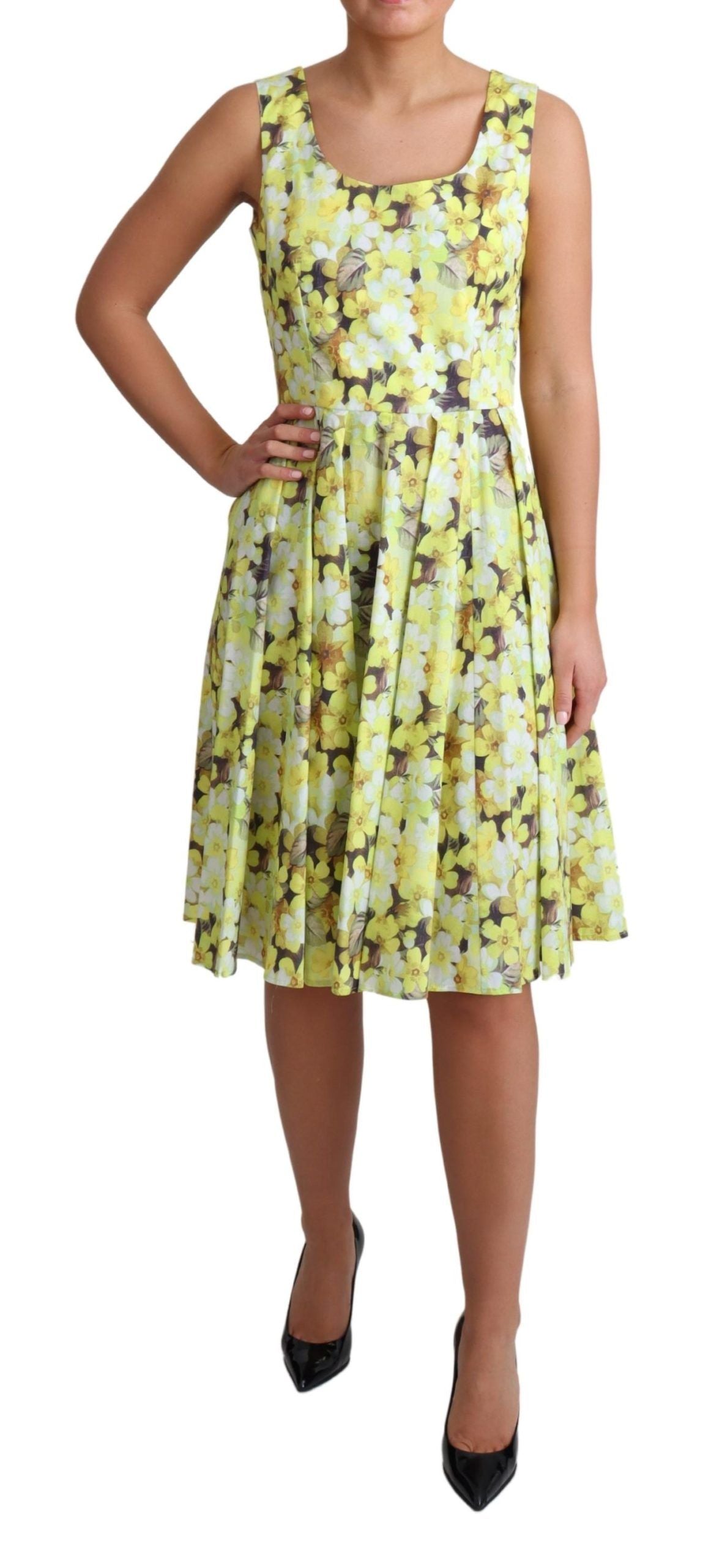 Dolce &amp; Gabbana – Gelbes Kleid aus geblümter Baumwollstretch