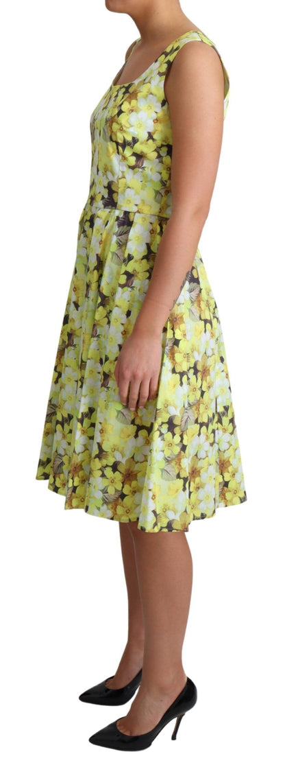 Dolce &amp; Gabbana – Gelbes Kleid aus geblümter Baumwollstretch