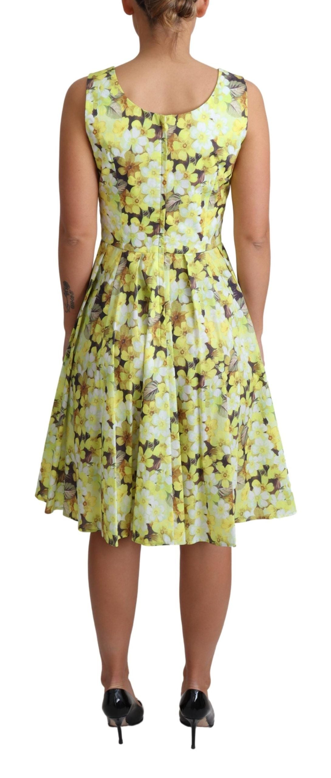 Dolce &amp; Gabbana – Gelbes Kleid aus geblümter Baumwollstretch