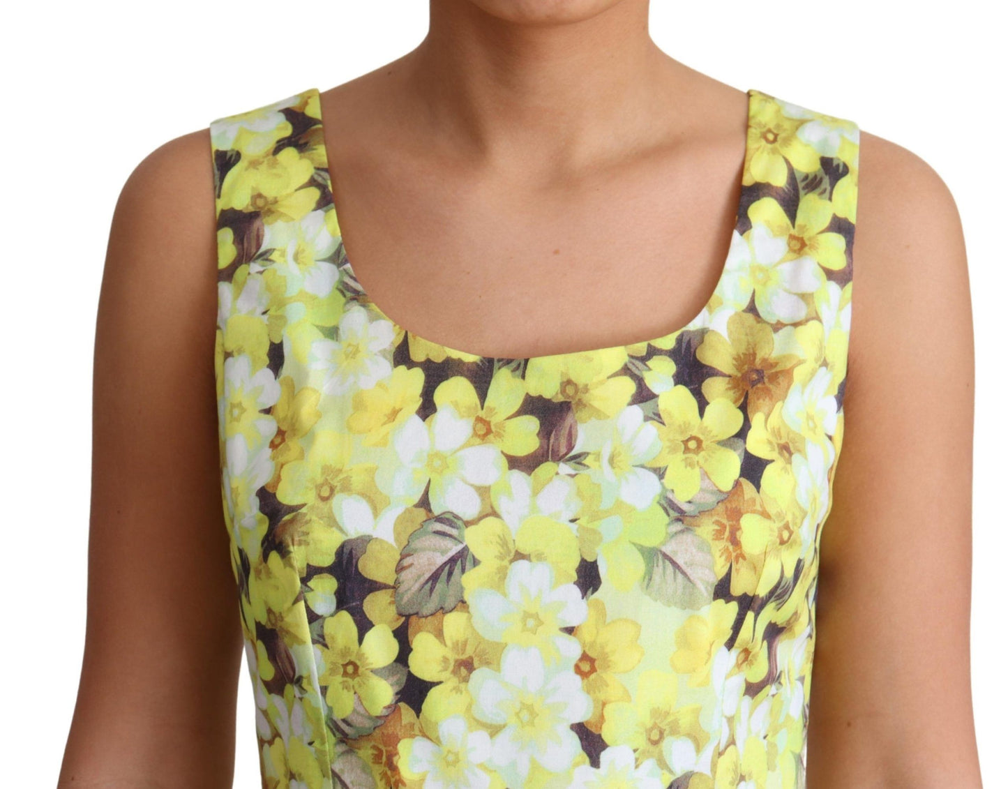 Dolce &amp; Gabbana – Gelbes Kleid aus geblümter Baumwollstretch