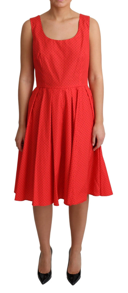 Dolce &amp; Gabbana – Rotes A-Linien-Kleid aus gepunkteter Baumwolle