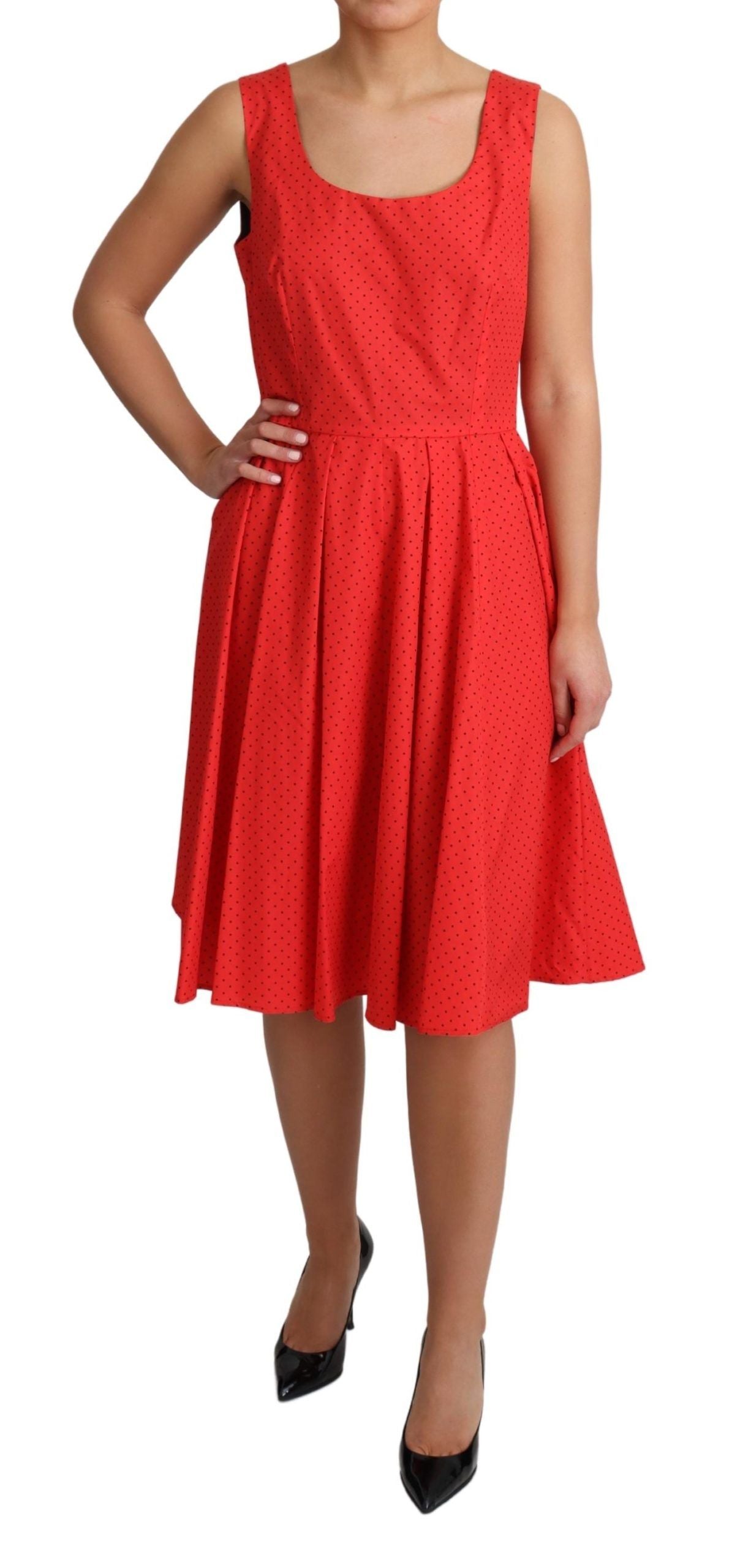 Dolce &amp; Gabbana – Rotes A-Linien-Kleid aus gepunkteter Baumwolle
