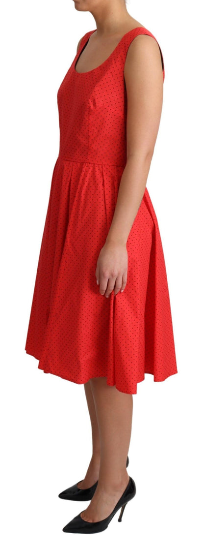 Dolce &amp; Gabbana – Rotes A-Linien-Kleid aus gepunkteter Baumwolle
