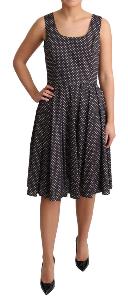 Dolce &amp; Gabbana Schwarzes A-Linien-Stretchkleid aus geblümter Baumwolle