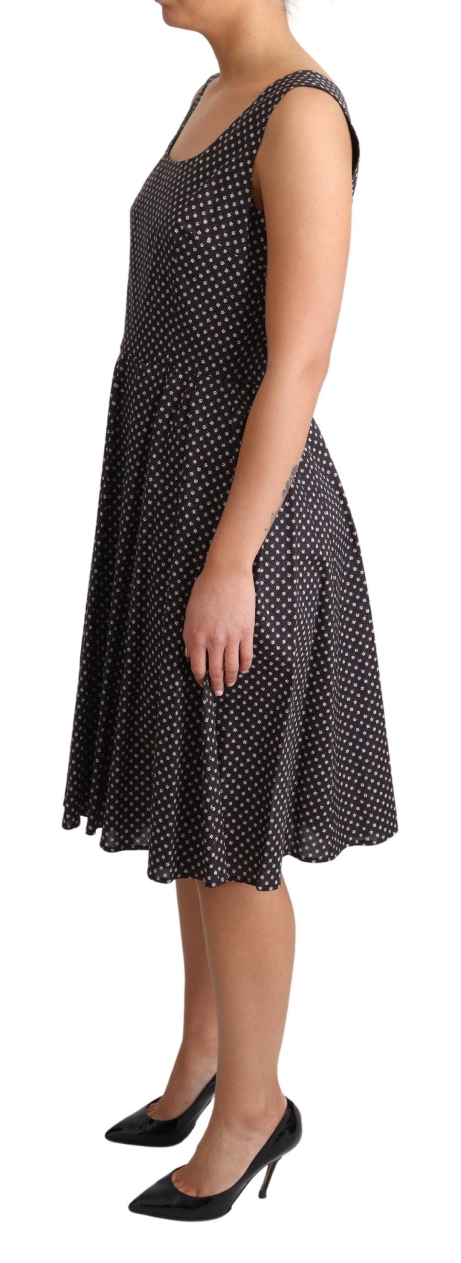 Dolce &amp; Gabbana Schwarzes A-Linien-Stretchkleid aus geblümter Baumwolle