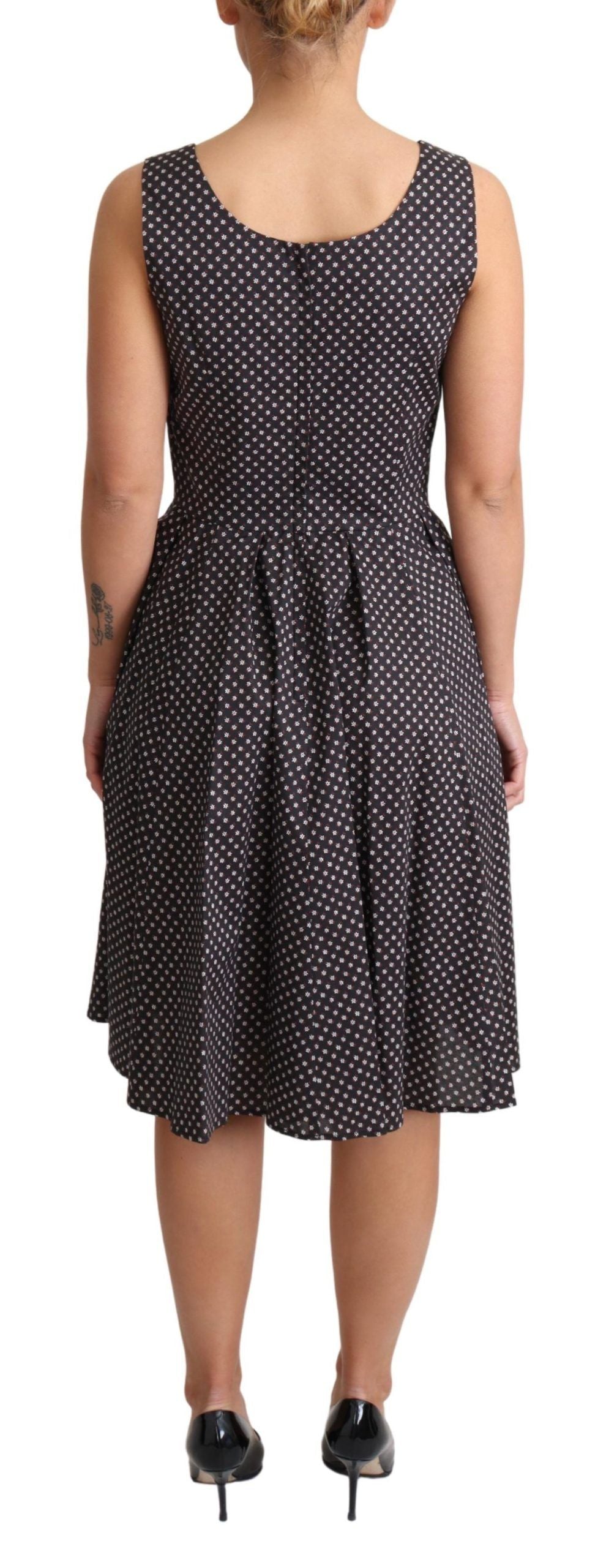 Dolce &amp; Gabbana Schwarzes A-Linien-Stretchkleid aus geblümter Baumwolle