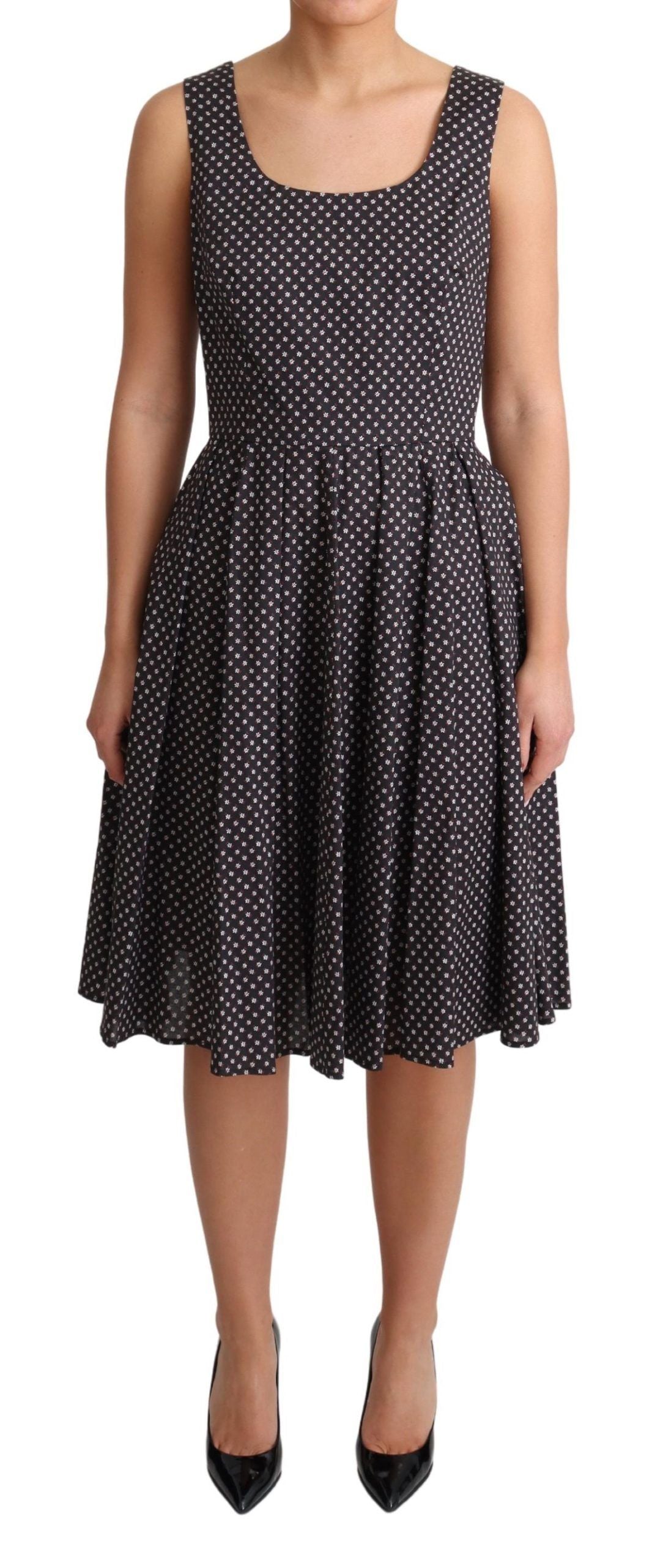 Dolce &amp; Gabbana Schwarzes A-Linien-Stretchkleid aus geblümter Baumwolle
