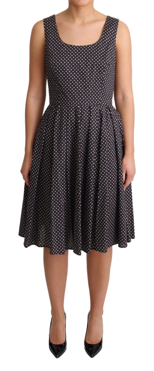 Dolce &amp; Gabbana Schwarzes A-Linien-Stretchkleid aus geblümter Baumwolle