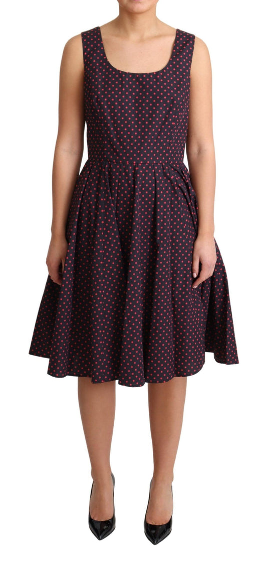 Dolce &amp; Gabbana – Rot-blaues A-Linien-Kleid aus gepunkteter Baumwolle