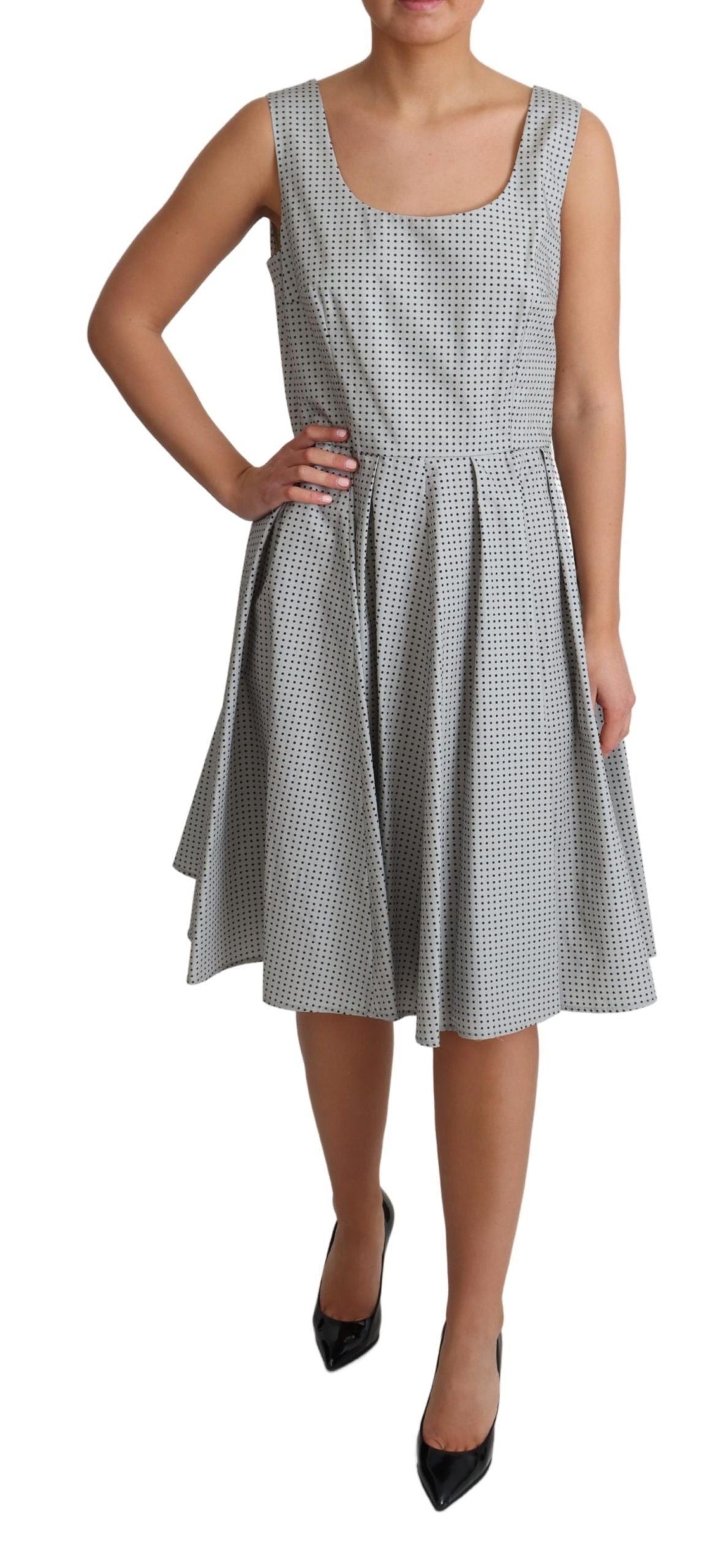 Dolce &amp; Gabbana Graues A-Linien-Kleid aus gepunkteter Baumwolle