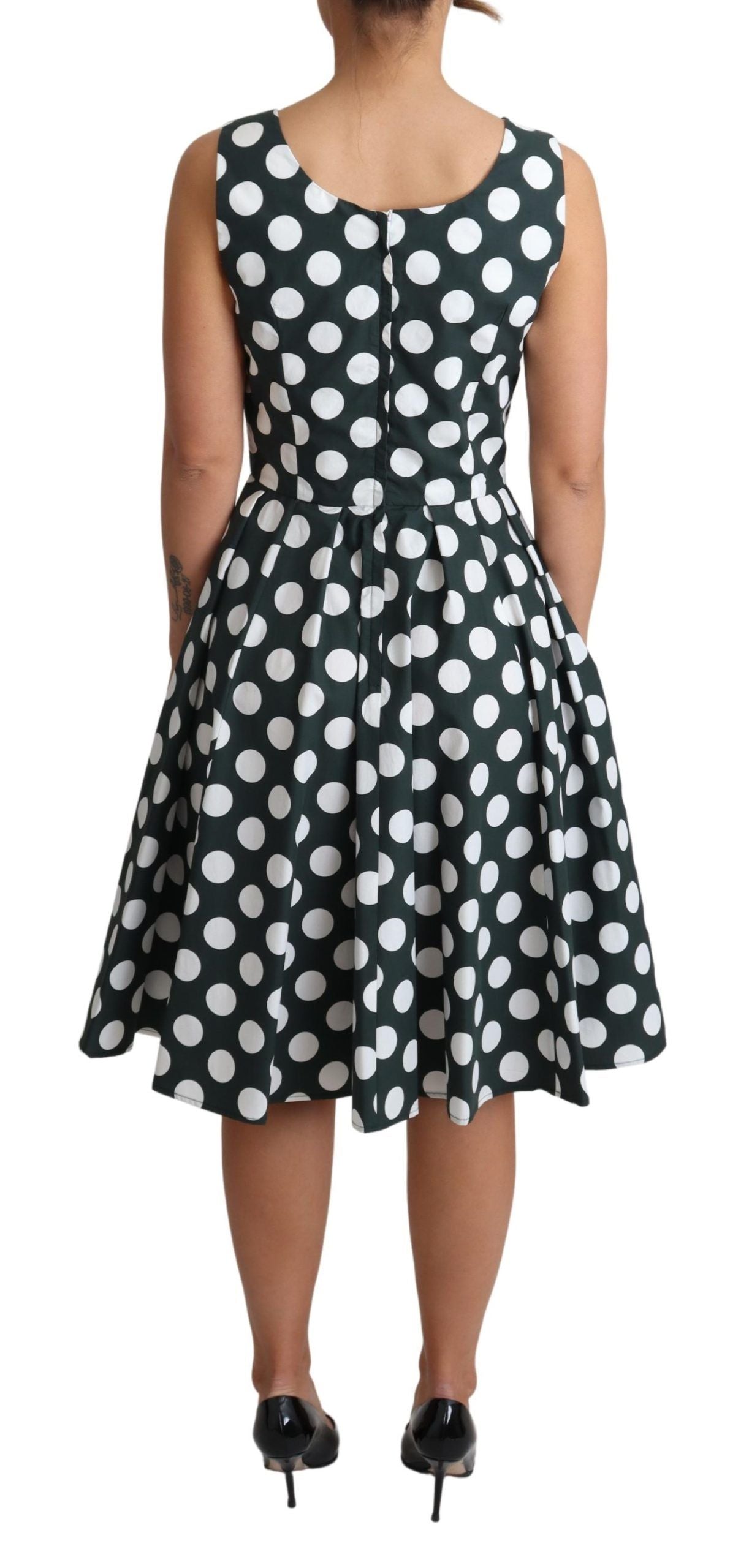 Dolce &amp; Gabbana Grünes A-Linien-Kleid aus gepunkteter Baumwolle