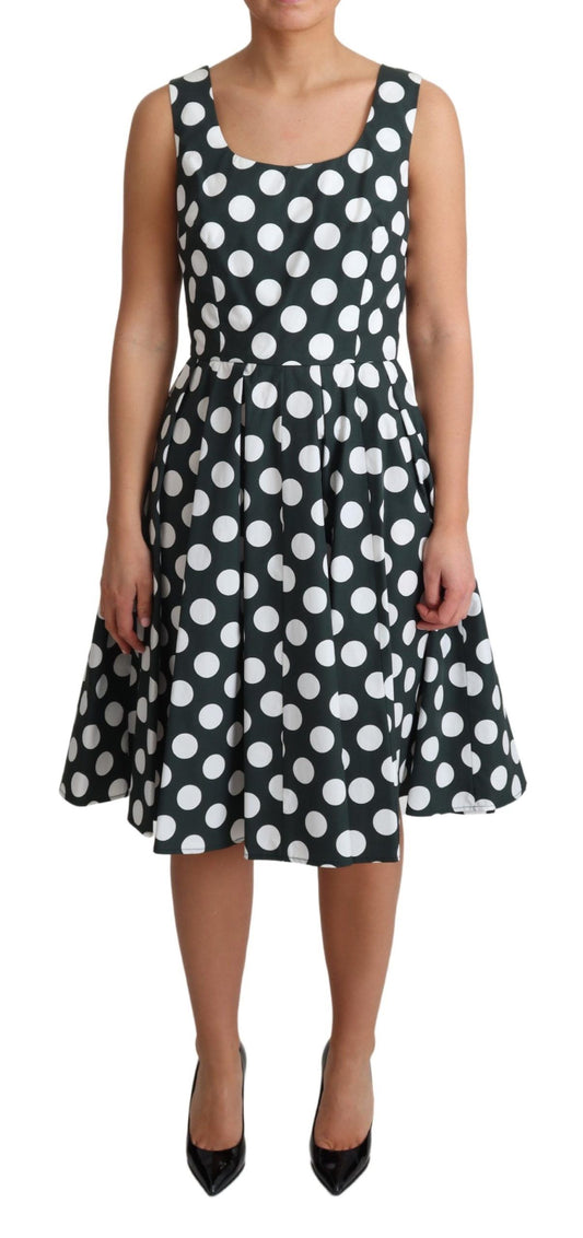 Dolce &amp; Gabbana Grünes A-Linien-Kleid aus gepunkteter Baumwolle