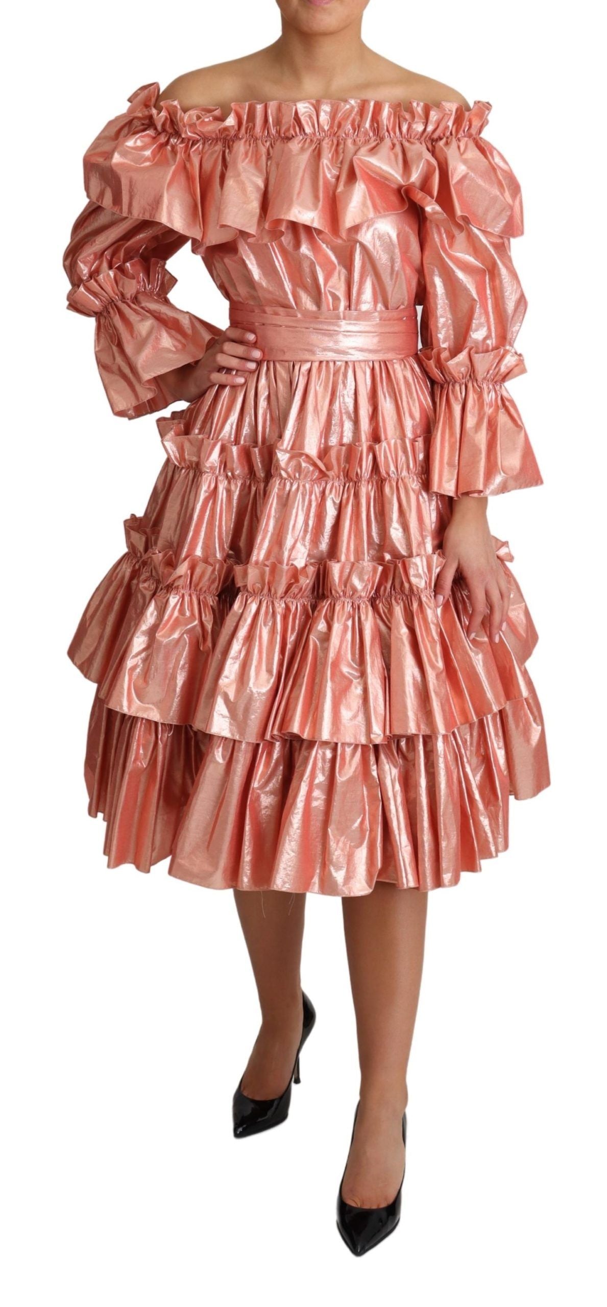 Dolce &amp; Gabbana Rosa Rüschenkleid Seidenbaumwollkleid