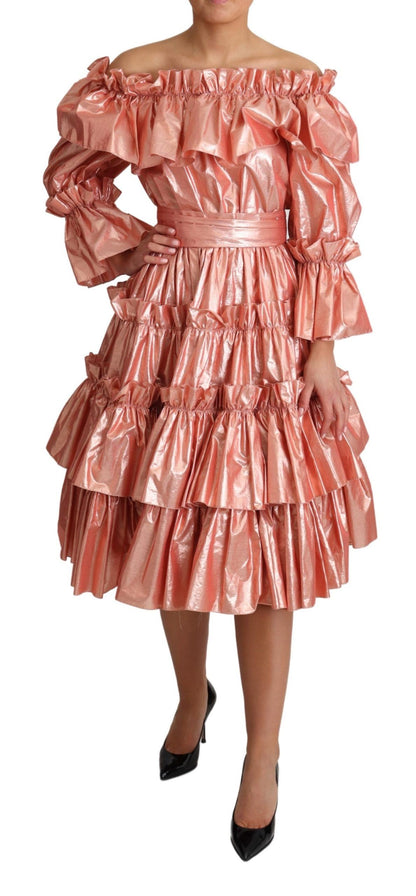 Dolce &amp; Gabbana Rosa Rüschenkleid Seidenbaumwollkleid