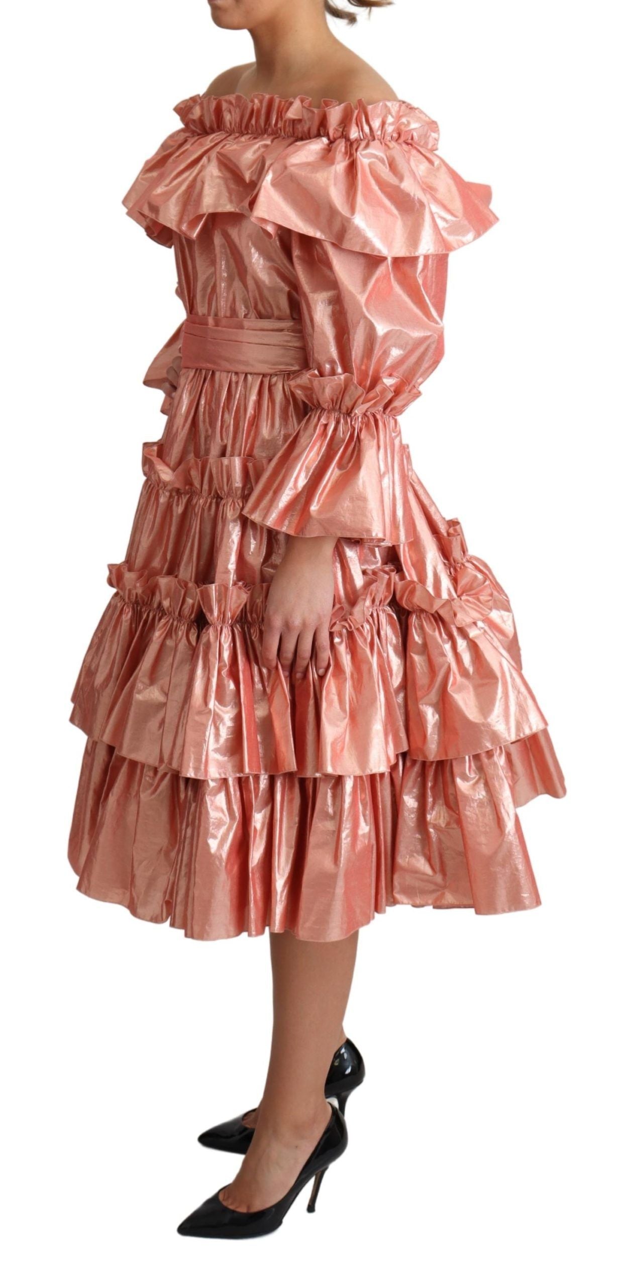 Dolce &amp; Gabbana Rosa Rüschenkleid Seidenbaumwollkleid