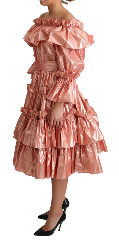 Dolce &amp; Gabbana Rosa Rüschenkleid Seidenbaumwollkleid