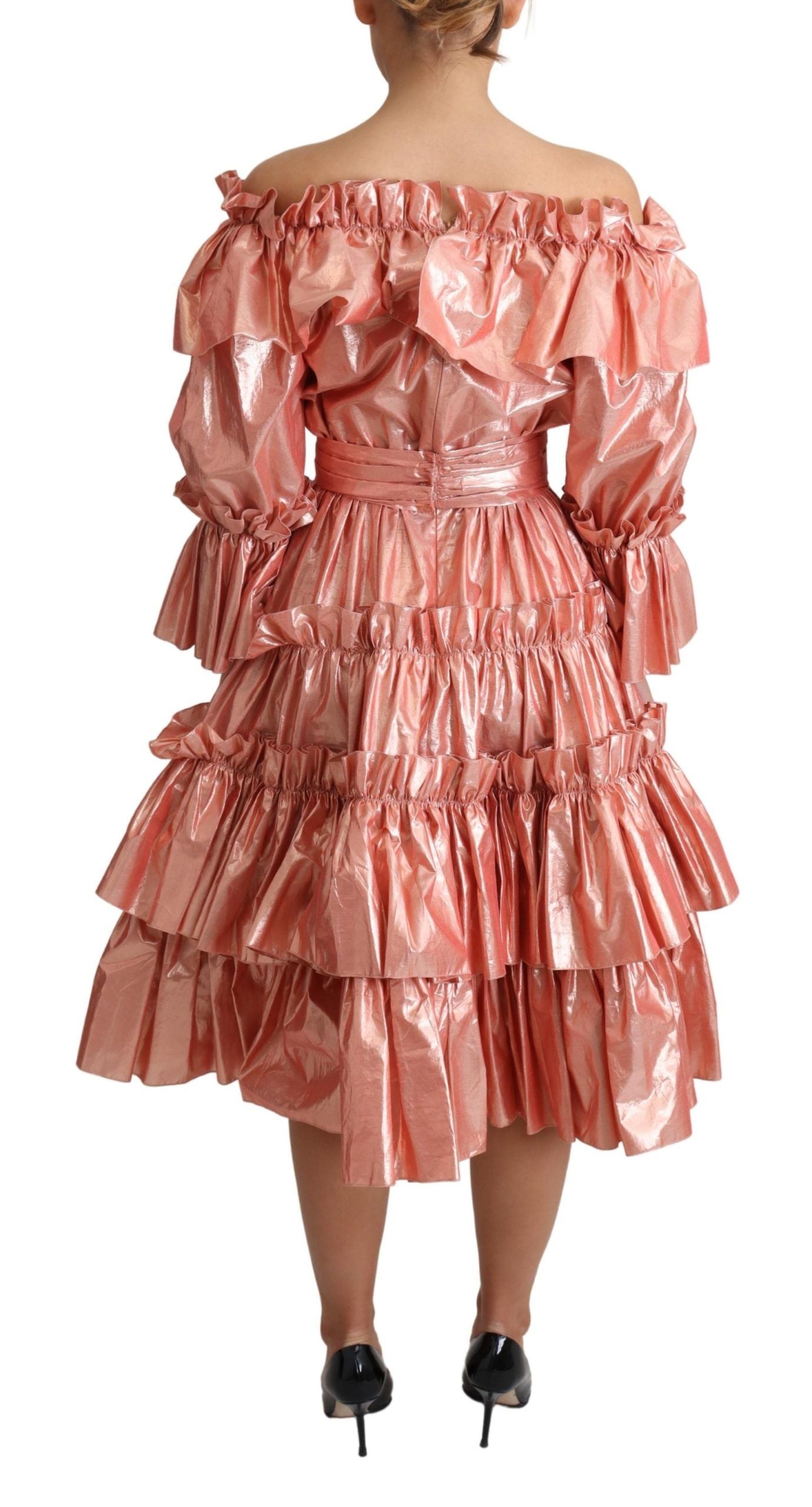 Dolce &amp; Gabbana Rosa Rüschenkleid Seidenbaumwollkleid