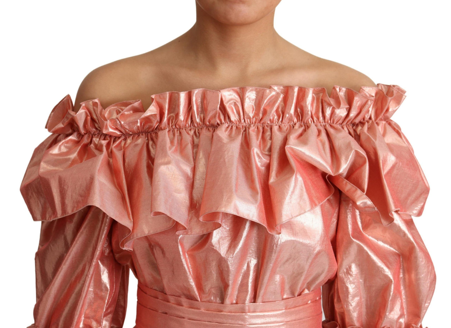 Dolce &amp; Gabbana Rosa Rüschenkleid Seidenbaumwollkleid