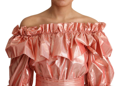 Dolce &amp; Gabbana Rosa Rüschenkleid Seidenbaumwollkleid