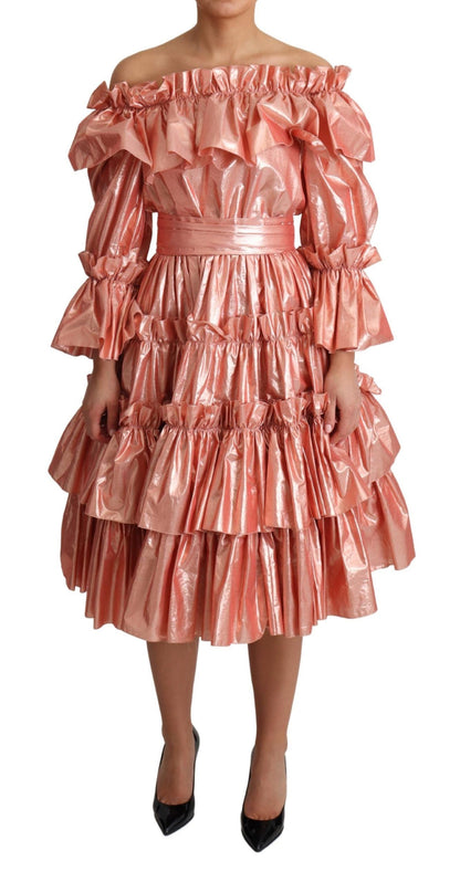 Dolce &amp; Gabbana Rosa Rüschenkleid Seidenbaumwollkleid