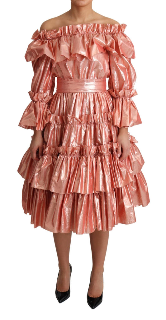 Dolce &amp; Gabbana Rosa Rüschenkleid Seidenbaumwollkleid