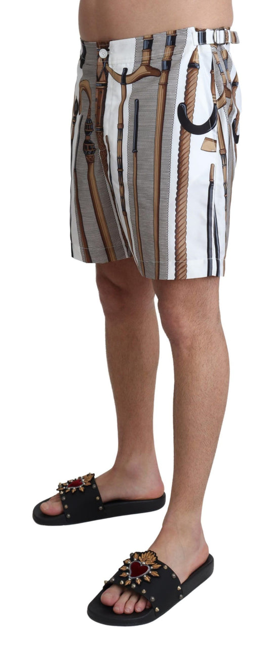 Dolce &amp; Gabbana White Walking Stick Beachwear Shorts Swim Shorts