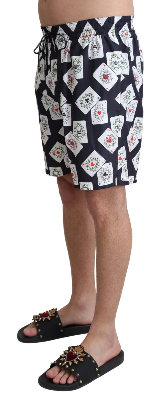 Dolce &amp; Gabbana Black Card Deck Print Beachwear Swim Shorts