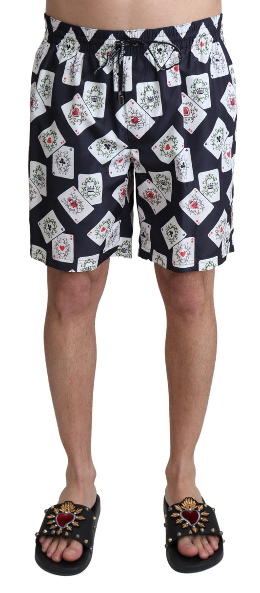 Dolce &amp; Gabbana Black Card Deck Print Beachwear Swim Shorts