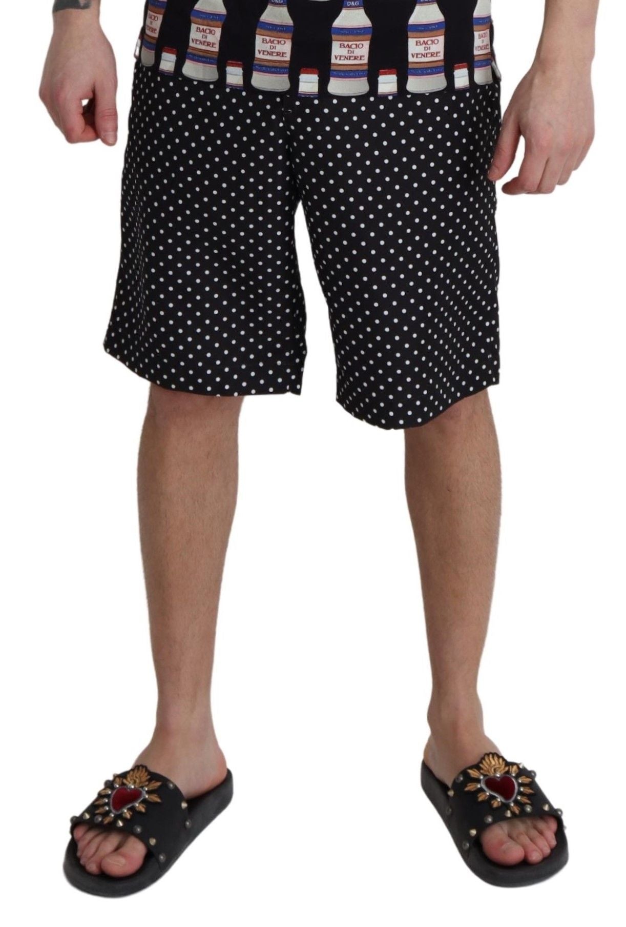 Dolce &amp; Gabbana Black Polka Dots Beachwear Shorts Swimwear