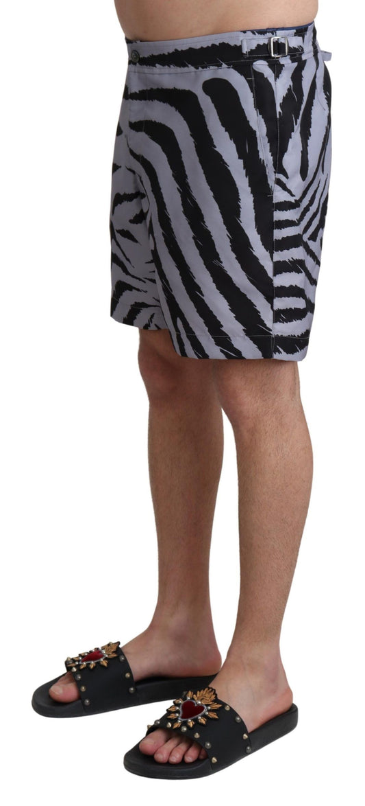 Dolce &amp; Gabbana Gray Zebra Print Beachwear Shorts