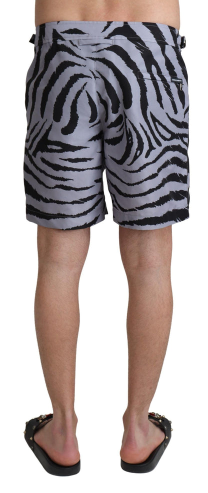 Dolce &amp; Gabbana Gray Zebra Print Beachwear Shorts