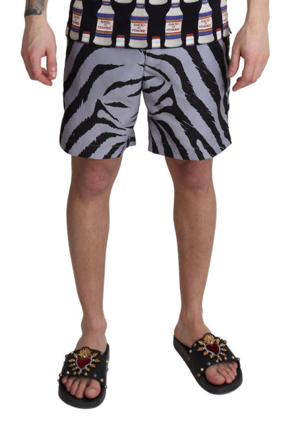 Dolce &amp; Gabbana Gray Zebra Print Beachwear Shorts
