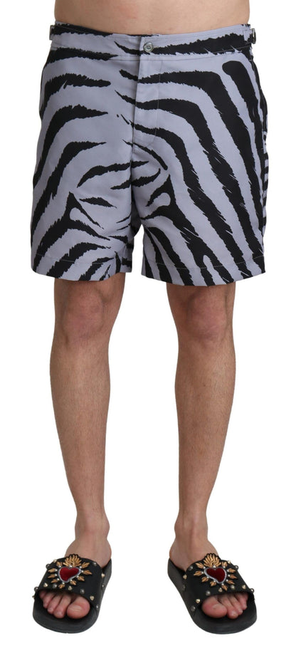 Dolce &amp; Gabbana Gray Zebra Print Beachwear Shorts