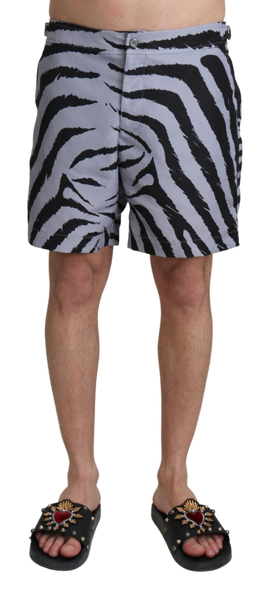 Dolce &amp; Gabbana Gray Zebra Print Beachwear Shorts