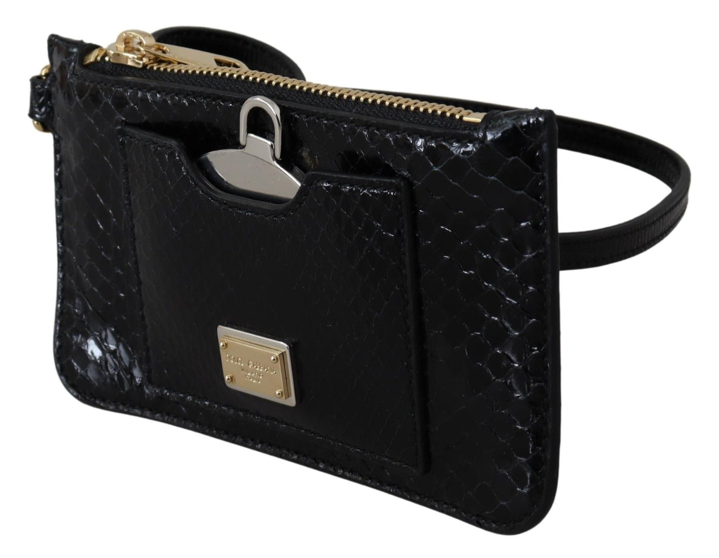 Dolce &amp; Gabbana Schwarzes Leder-Geldbörse mit Armbandspiegel Agnese Wallet