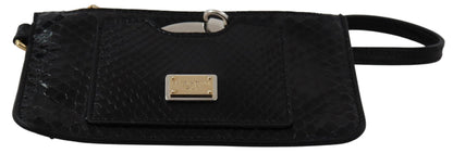 Dolce &amp; Gabbana Schwarzes Leder-Geldbörse mit Armbandspiegel Agnese Wallet