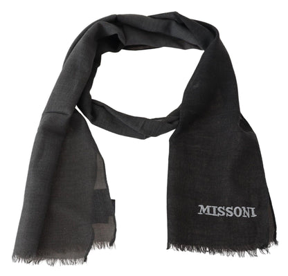 Missoni Grauer Woll-Unisex-Halswickelschal mit Fransen und Logo