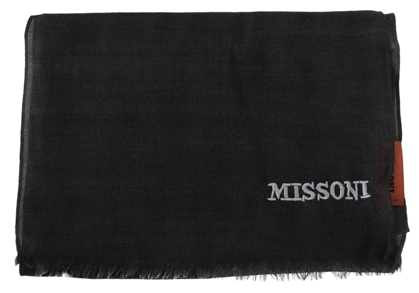 Missoni Grauer Woll-Unisex-Halswickelschal mit Fransen und Logo
