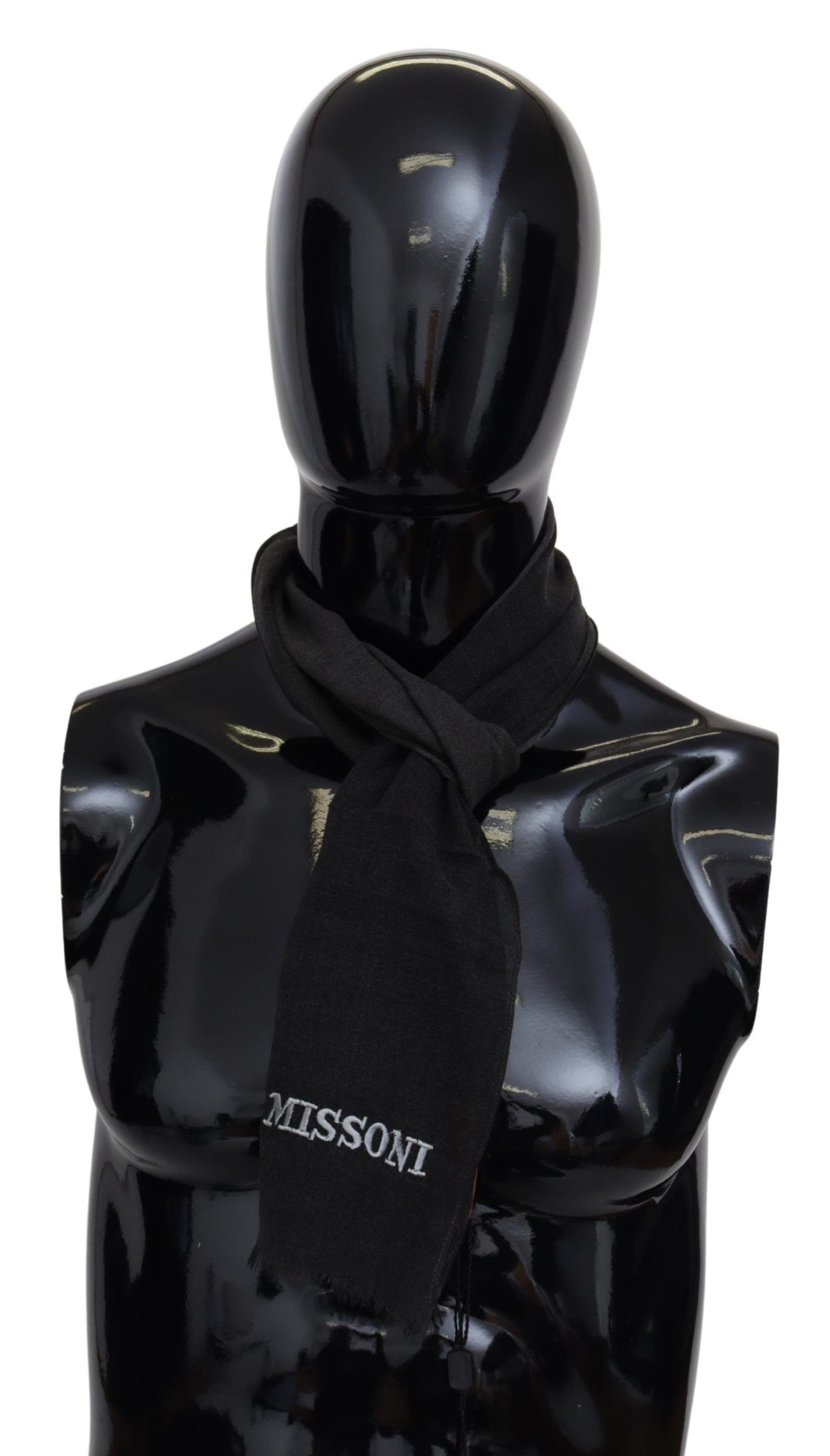 Missoni Schwarzer Woll-Unisex-Halswickelschal mit Fransen und Logo