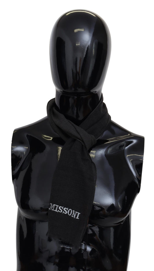 Missoni Schwarzer Woll-Unisex-Halswickelschal mit Fransen und Logo