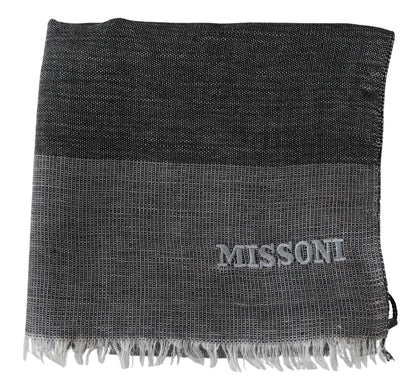 Missoni Grau gestreifter Unisex-Halswickelschal aus Wolle mit Fransen