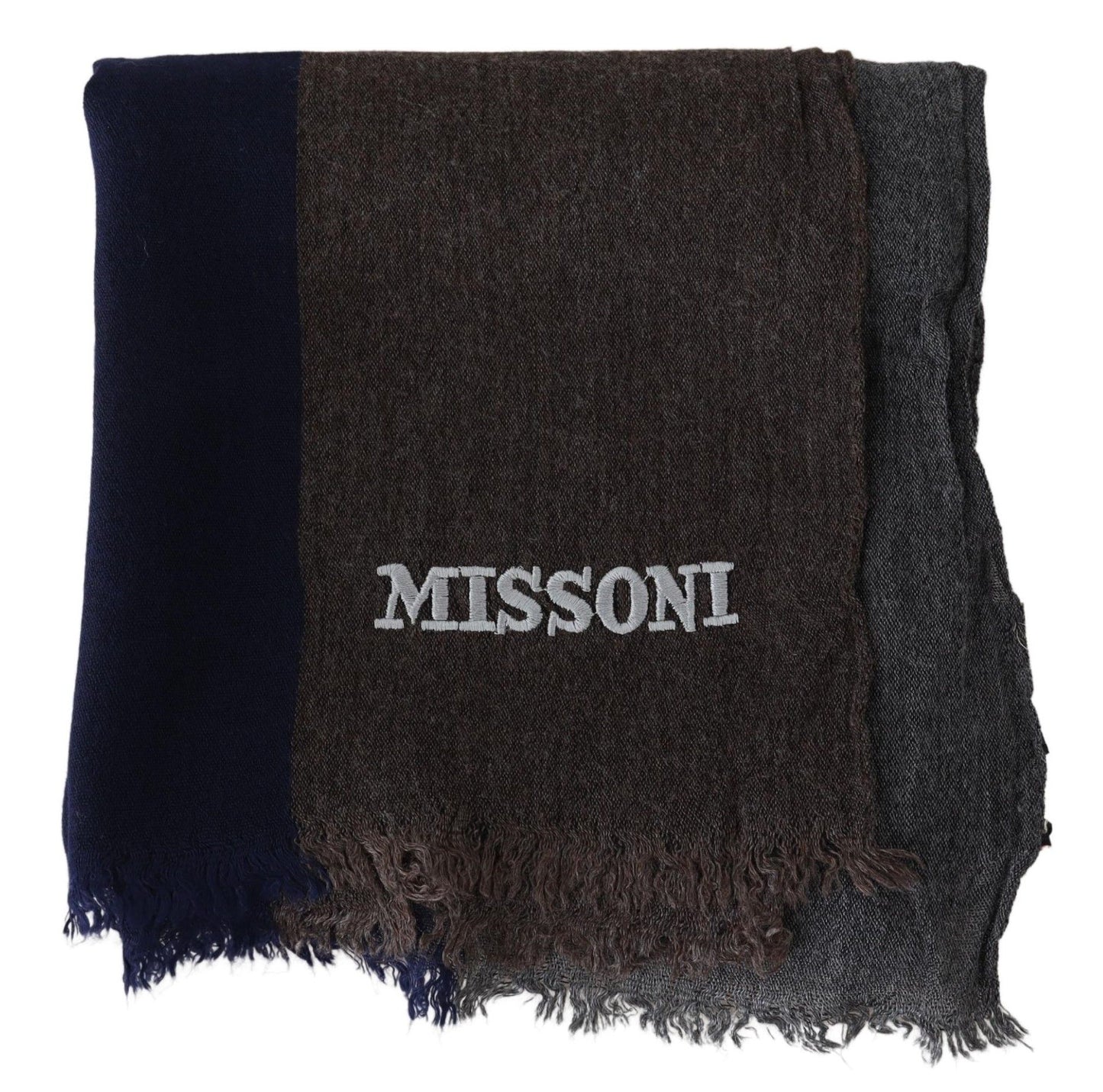 Missoni – Mehrfarbig gestreifter Unisex-Wickelschal aus Wolle mit Fransen