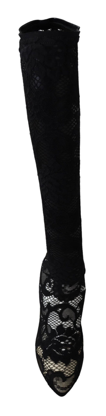 Dolce &amp; Gabbana Schwarze Taormina Spitzensocken Stiefel Schuhe Pumps