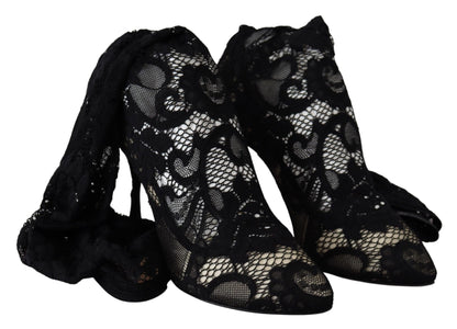 Dolce &amp; Gabbana Schwarze Taormina Spitzensocken Stiefel Schuhe Pumps
