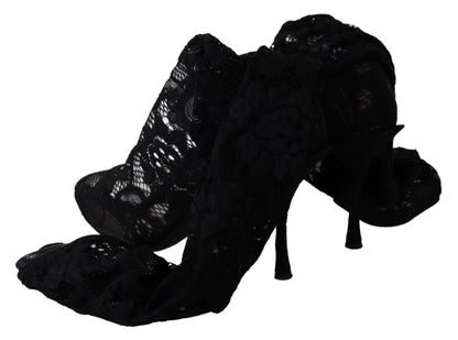 Dolce &amp; Gabbana Schwarze Taormina Spitzensocken Stiefel Schuhe Pumps