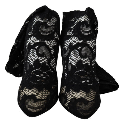 Dolce &amp; Gabbana Schwarze Taormina Spitzensocken Stiefel Schuhe Pumps
