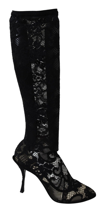 Dolce &amp; Gabbana Schwarze Taormina Spitzensocken Stiefel Schuhe Pumps