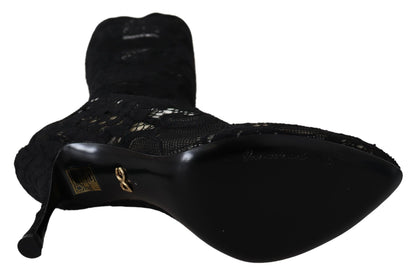 Dolce &amp; Gabbana Schwarze Taormina Spitzensocken Stiefel Schuhe Pumps