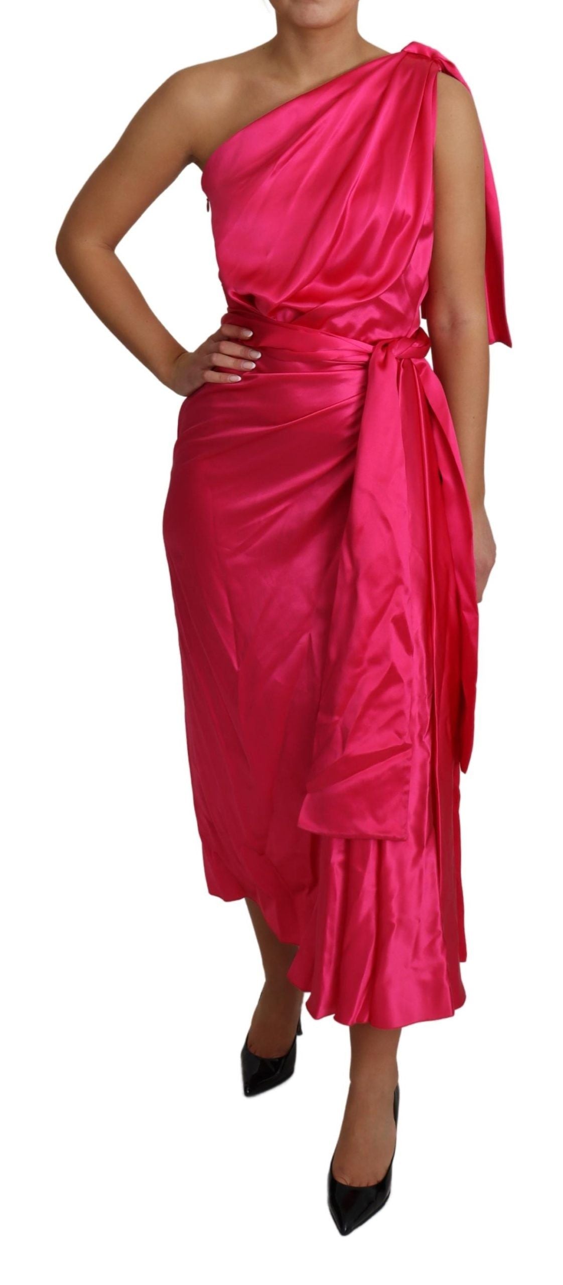 Dolce &amp; Gabbana Kleid Rosa, tailliert geschnittenes One-Shoulder-Midikleid