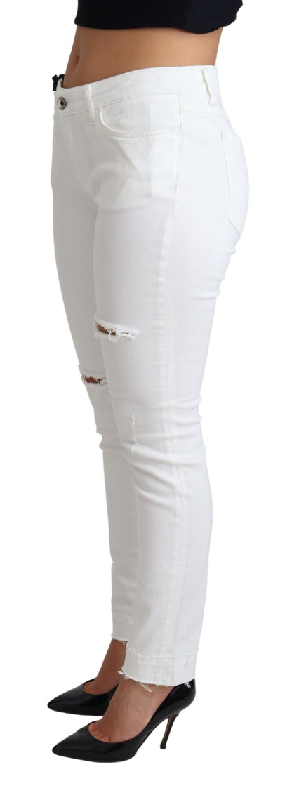 Dolce &amp; Gabbana – Weiße, zerfetzte Skinny-Jeans aus Baumwollstretch